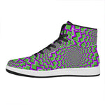 Green Shapes Moving Optical Illusion High Top Leather Sneakers