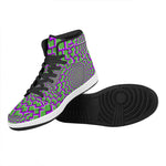 Green Shapes Moving Optical Illusion High Top Leather Sneakers