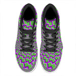 Green Shapes Moving Optical Illusion High Top Leather Sneakers
