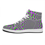 Green Shapes Moving Optical Illusion High Top Leather Sneakers