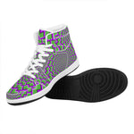 Green Shapes Moving Optical Illusion High Top Leather Sneakers