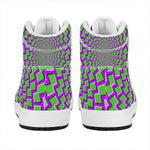 Green Shapes Moving Optical Illusion High Top Leather Sneakers