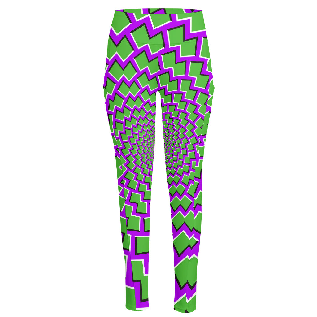 Green Shapes Moving Optical Illusion High-Waisted Pocket Leggings