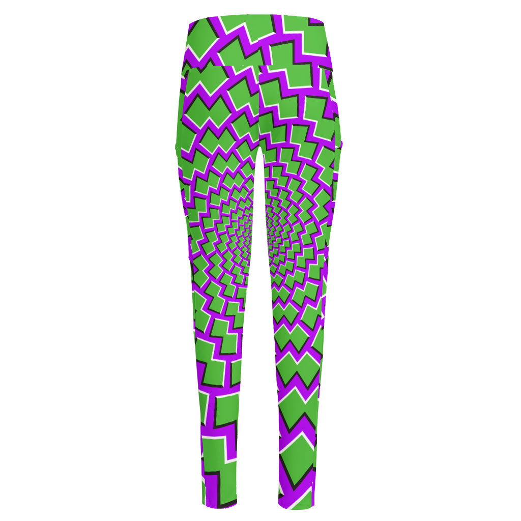 Green Shapes Moving Optical Illusion High-Waisted Pocket Leggings