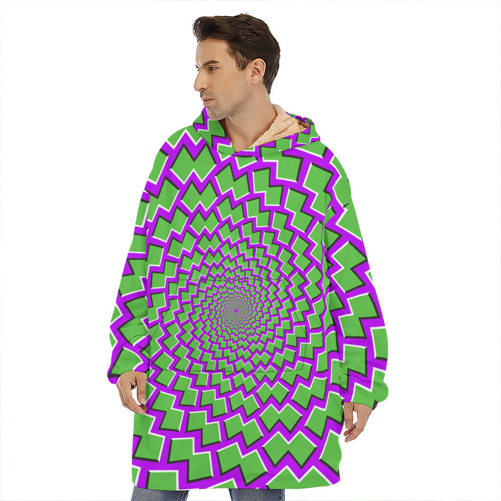 Green Shapes Moving Optical Illusion Hoodie Blanket