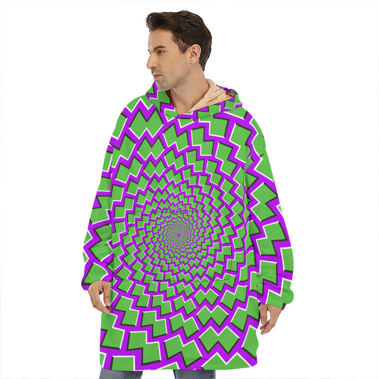Green Shapes Moving Optical Illusion Hoodie Blanket