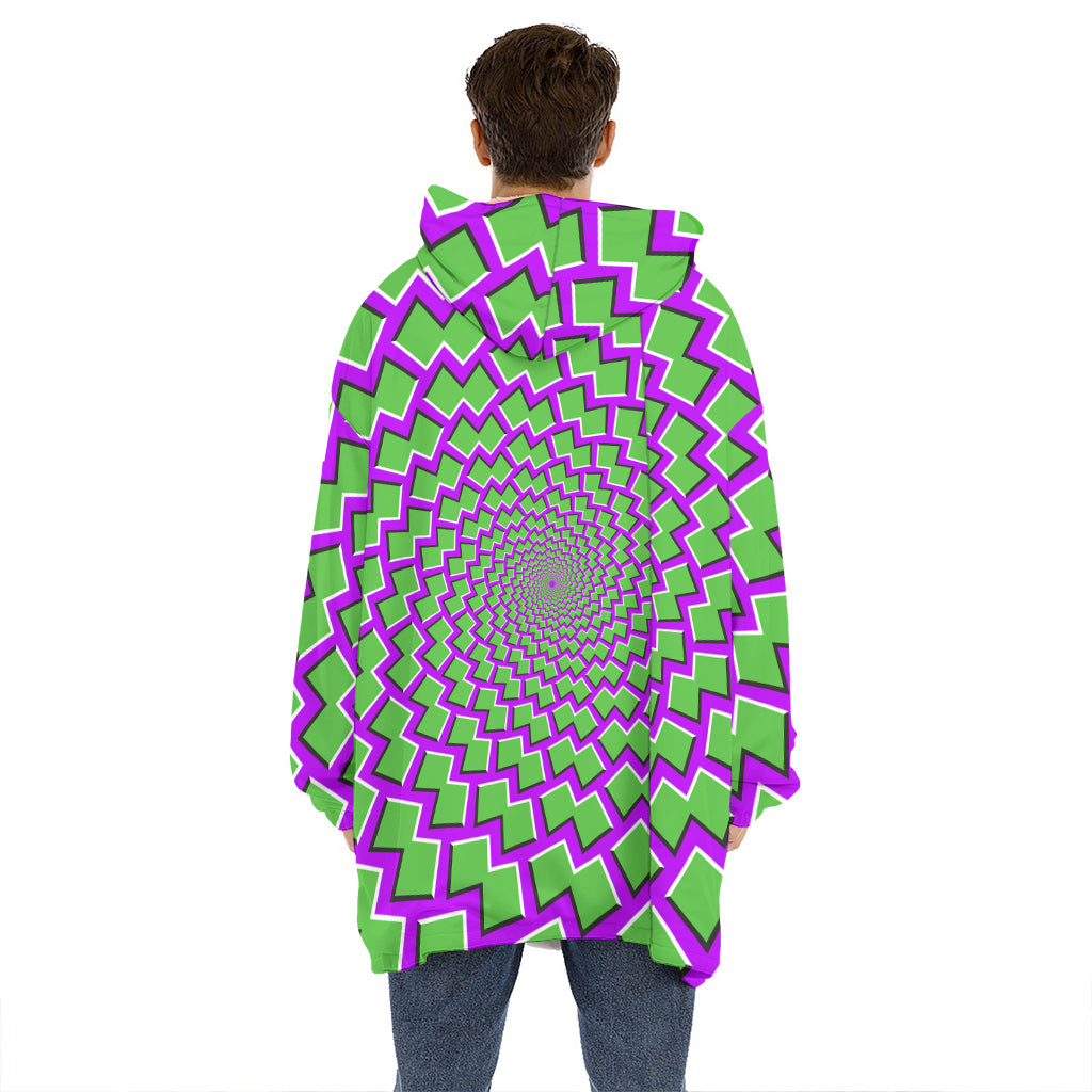 Green Shapes Moving Optical Illusion Hoodie Blanket