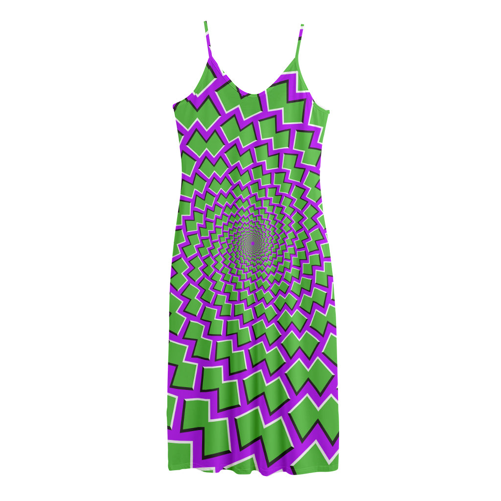 Green Shapes Moving Optical Illusion Jersey Midi Cami Dress