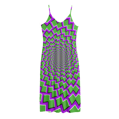 Green Shapes Moving Optical Illusion Jersey Midi Cami Dress