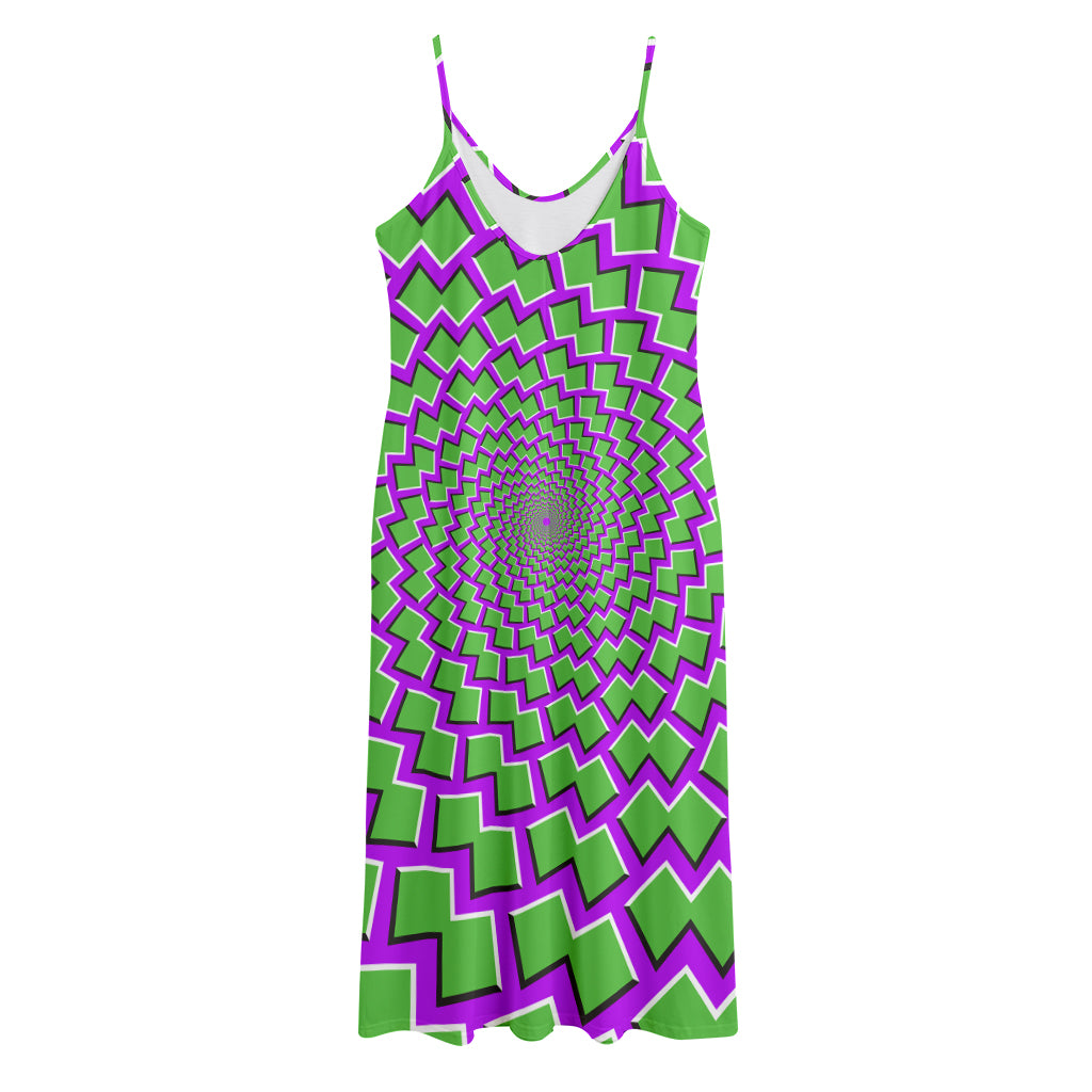 Green Shapes Moving Optical Illusion Jersey Midi Cami Dress