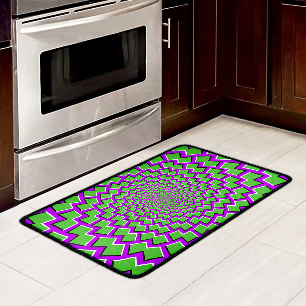 Green Shapes Moving Optical Illusion Kitchen Mat
