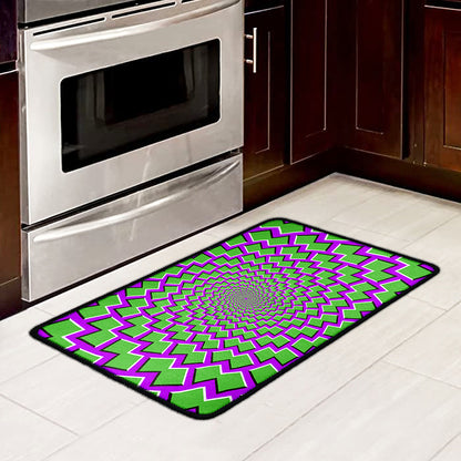 Green Shapes Moving Optical Illusion Kitchen Mat