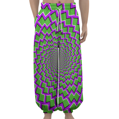 Green Shapes Moving Optical Illusion Lantern Pants