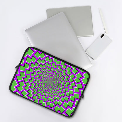 Green Shapes Moving Optical Illusion Laptop Sleeve