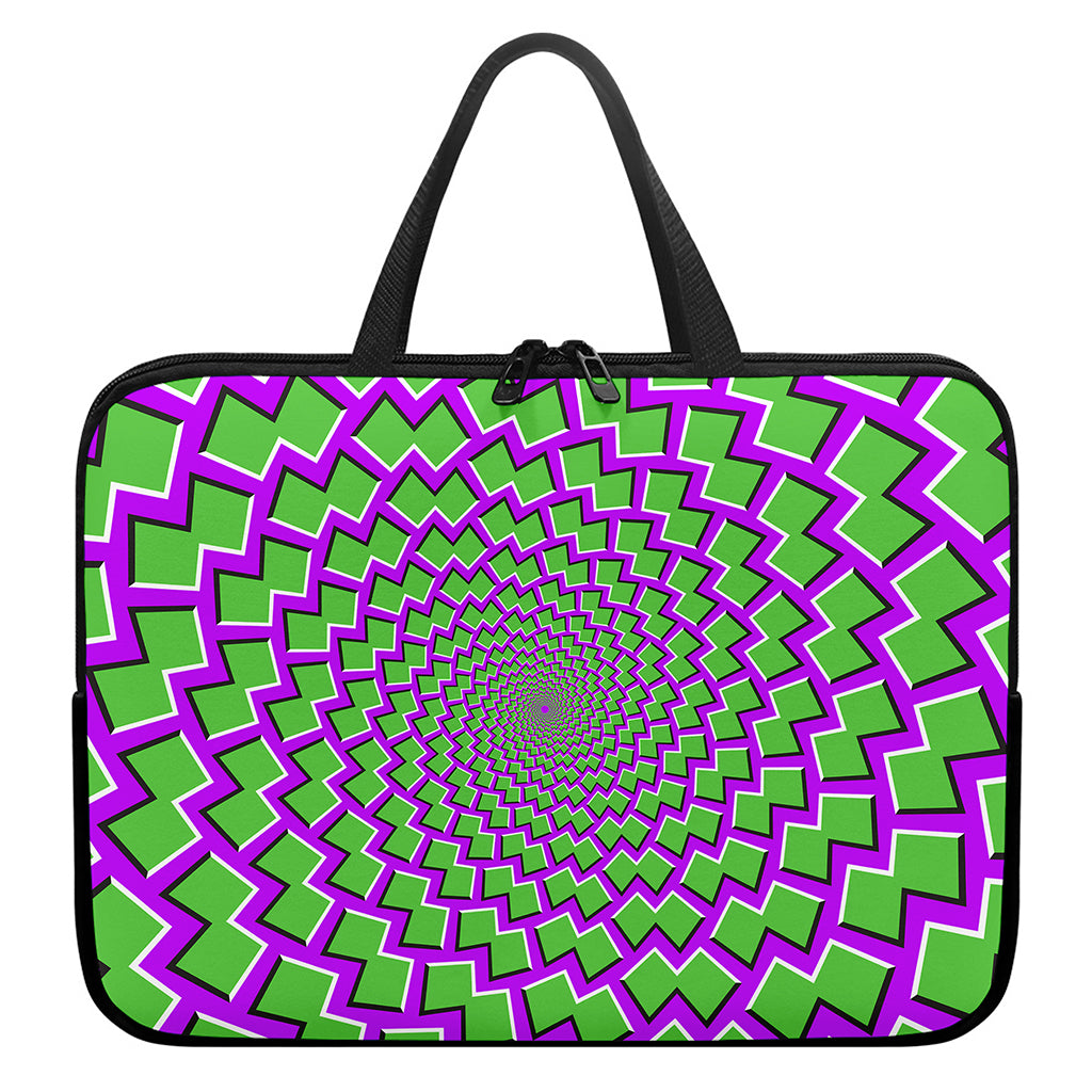 Green Shapes Moving Optical Illusion Laptop Sleeve With Handle