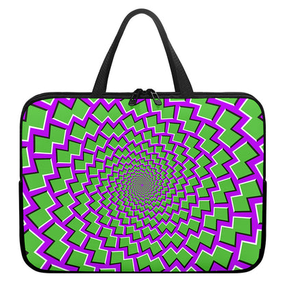 Green Shapes Moving Optical Illusion Laptop Sleeve With Handle