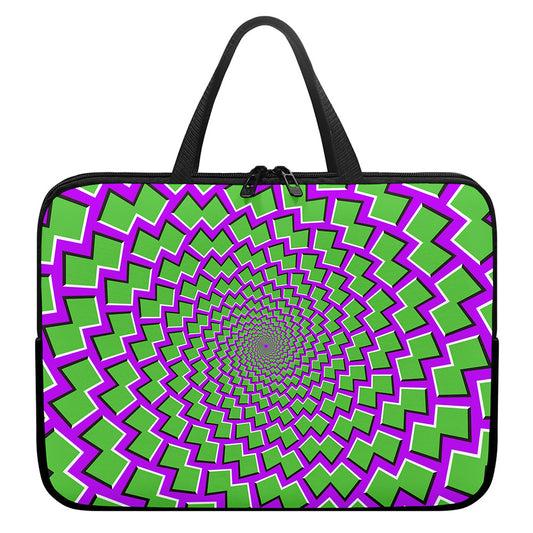 Green Shapes Moving Optical Illusion Laptop Sleeve With Handle