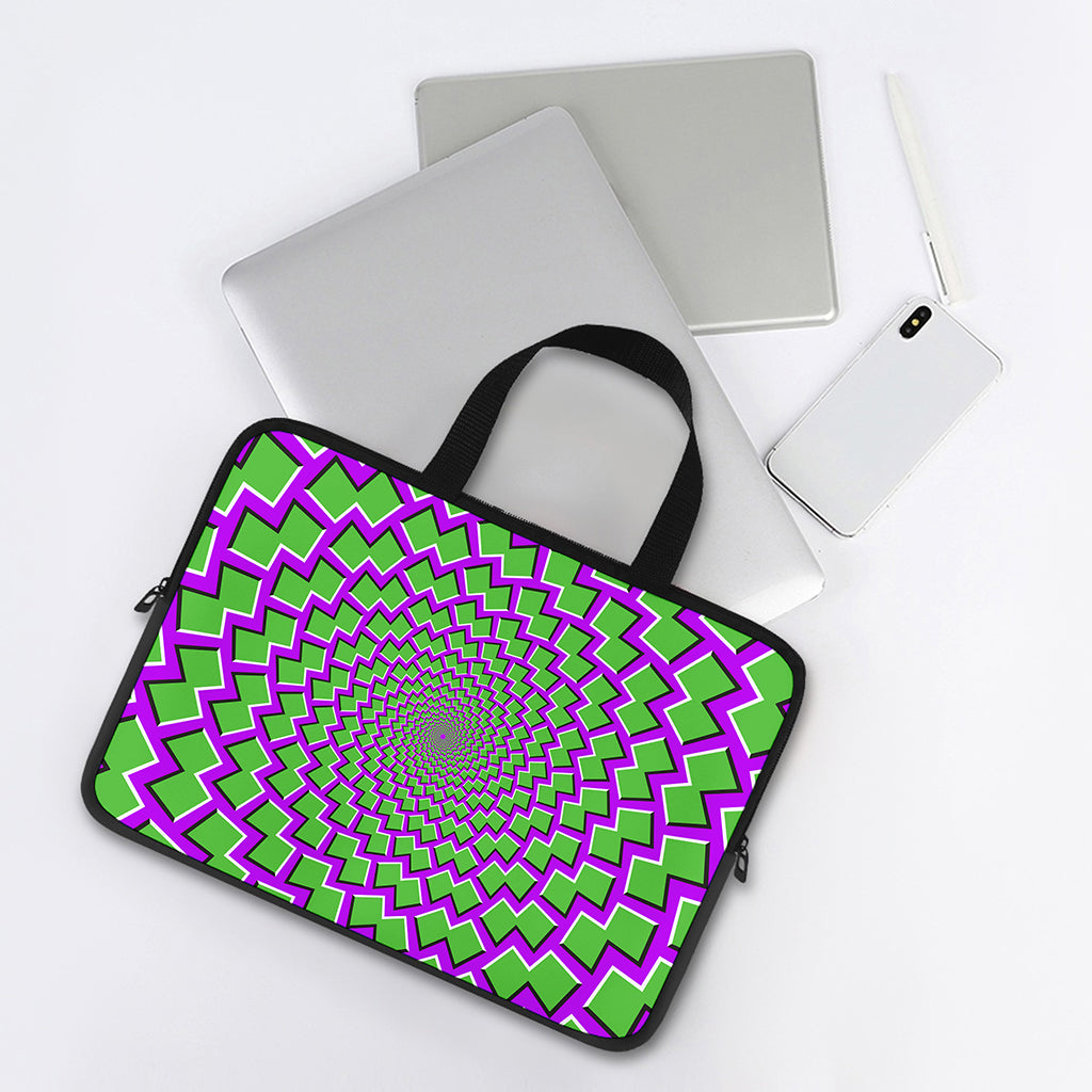 Green Shapes Moving Optical Illusion Laptop Sleeve With Handle