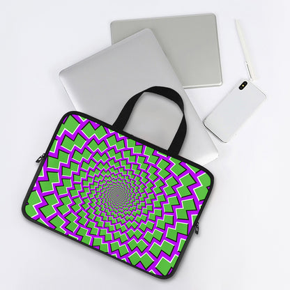 Green Shapes Moving Optical Illusion Laptop Sleeve With Handle