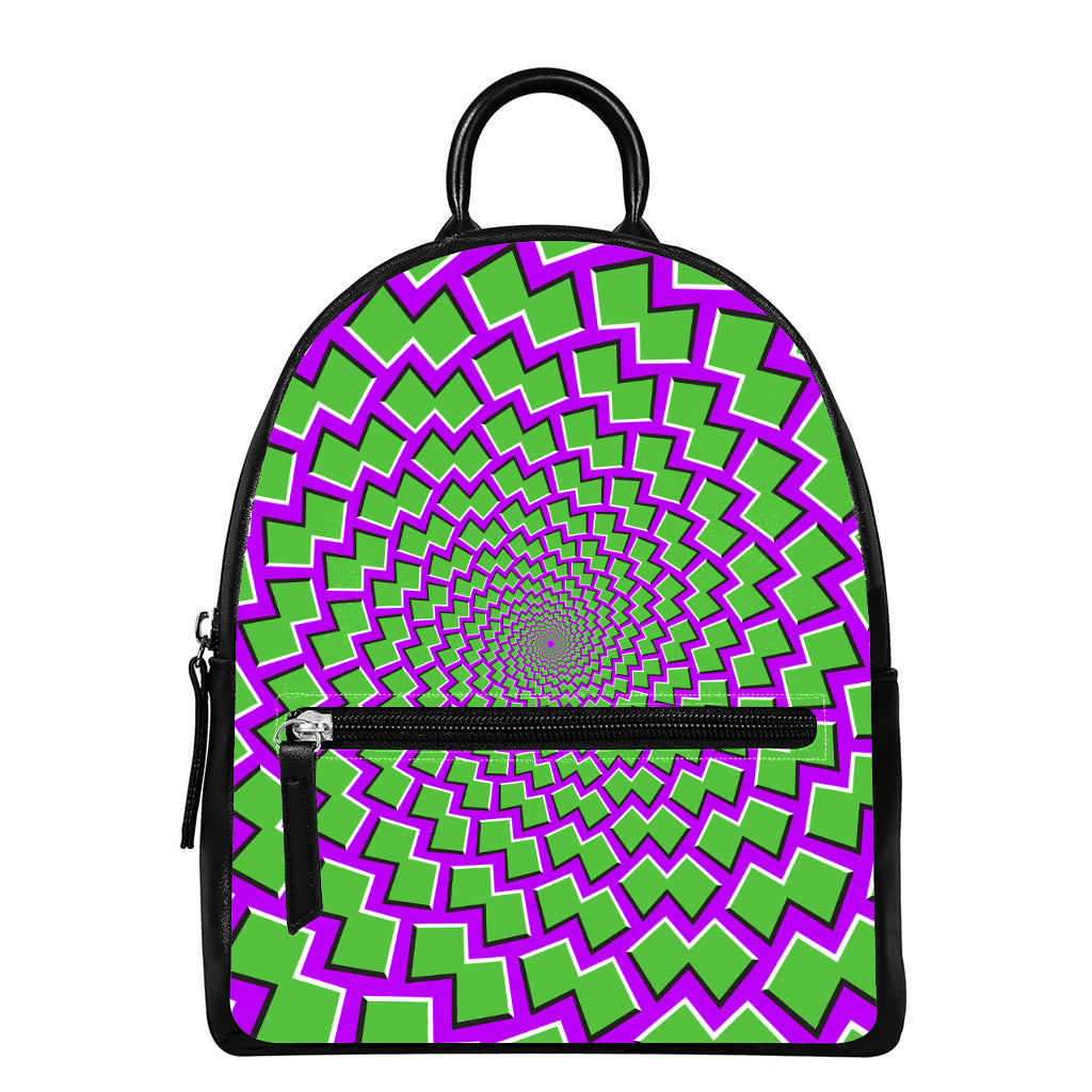 Green Shapes Moving Optical Illusion Leather Backpack