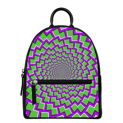 Green Shapes Moving Optical Illusion Leather Backpack