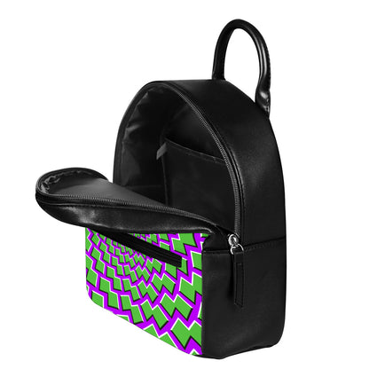 Green Shapes Moving Optical Illusion Leather Backpack