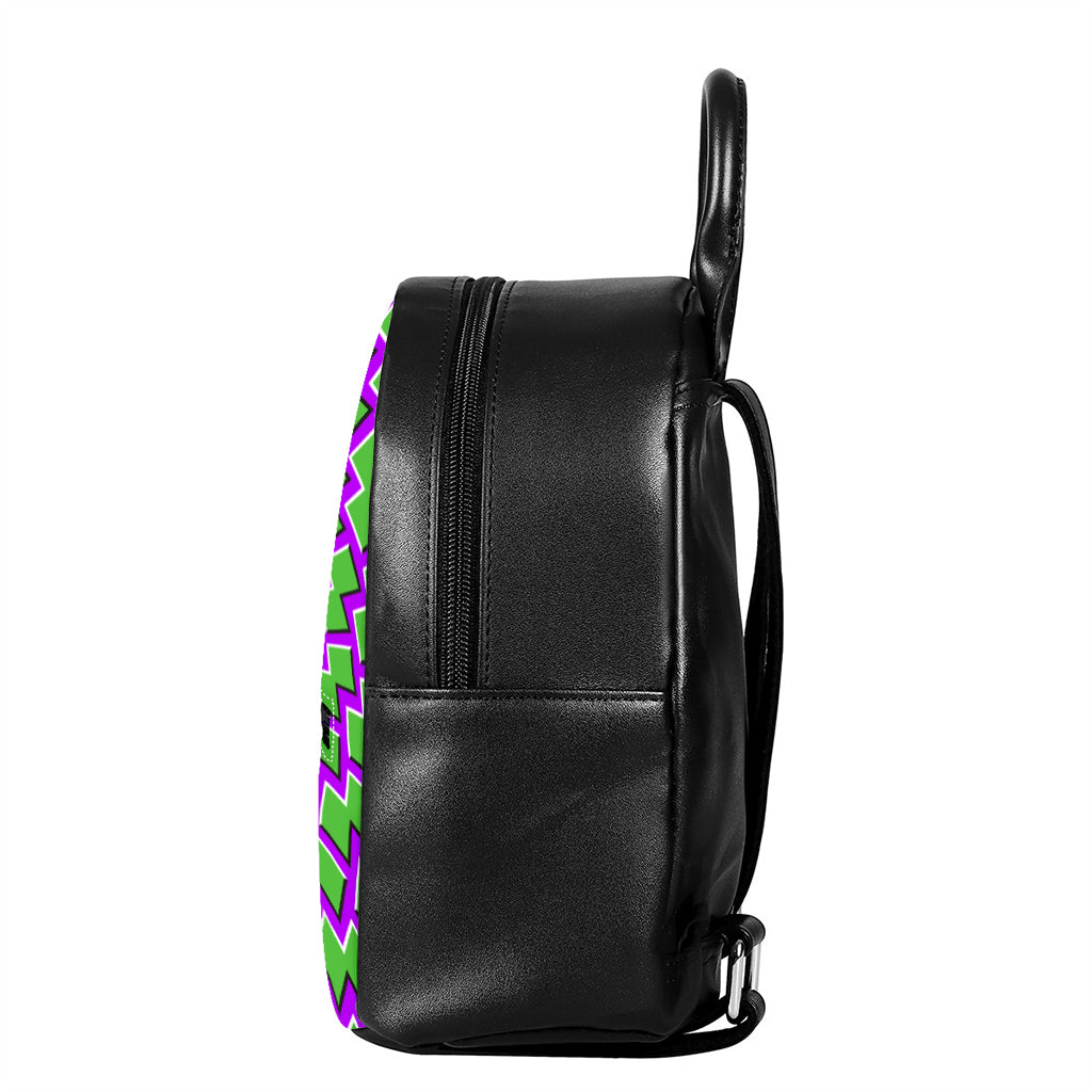 Green Shapes Moving Optical Illusion Leather Backpack
