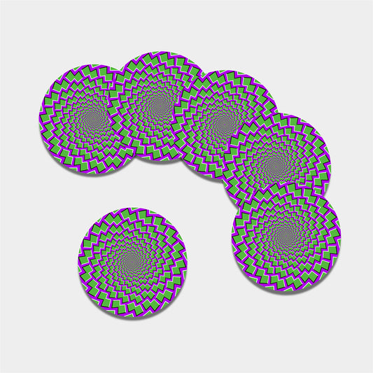 Green Shapes Moving Optical Illusion Leather Coaster Set