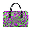 Green Shapes Moving Optical Illusion Leather Duffel Bag