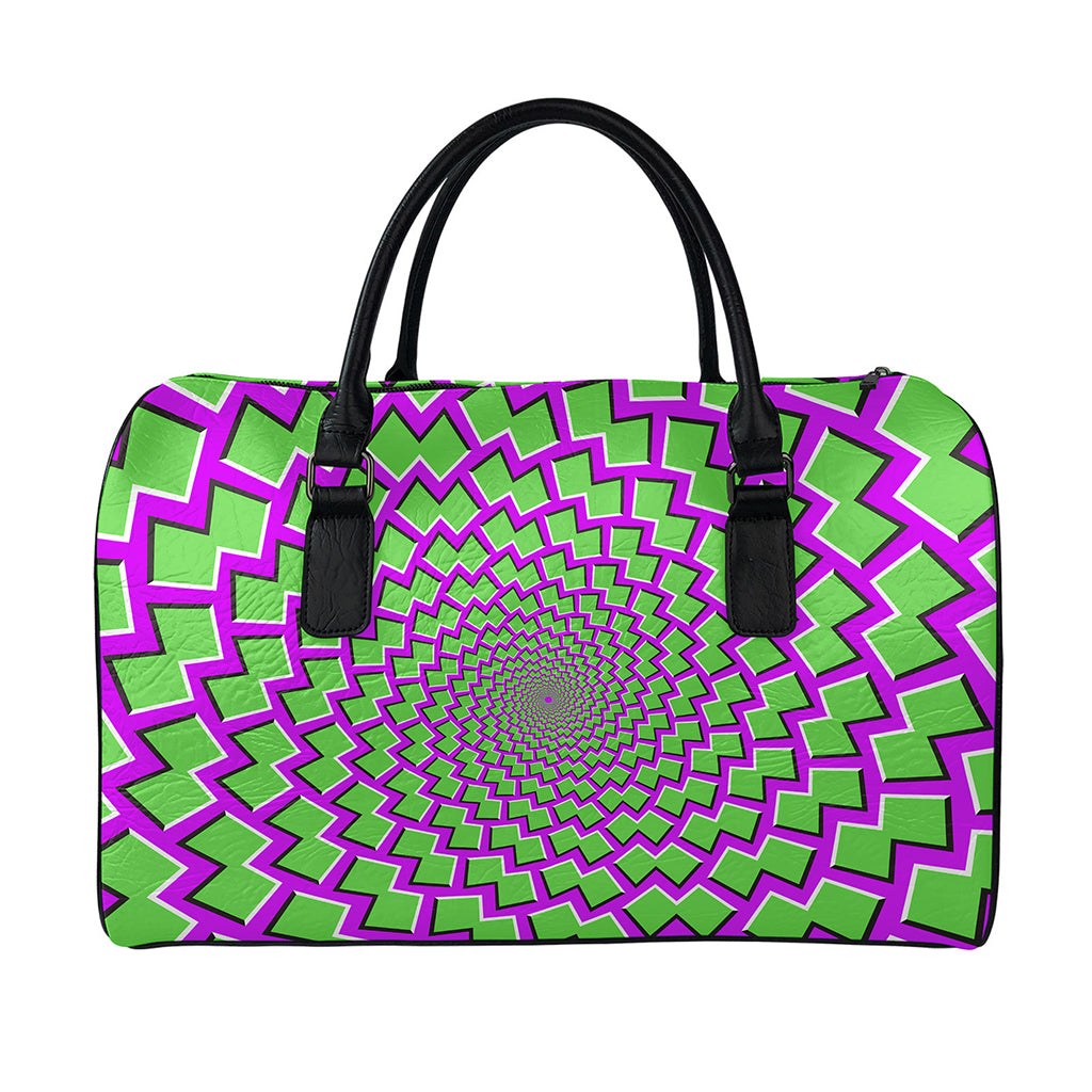 Green Shapes Moving Optical Illusion Leather Duffle Bag