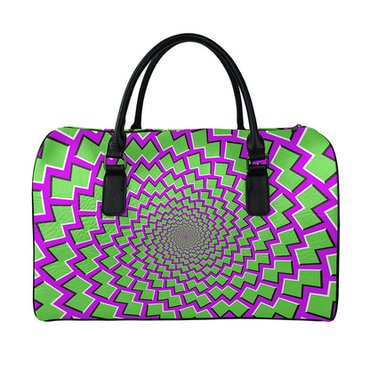 Green Shapes Moving Optical Illusion Leather Duffle Bag