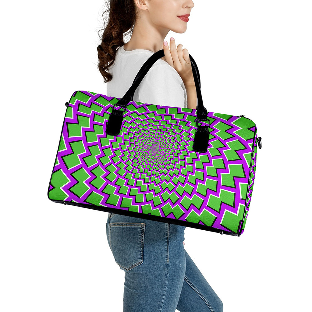 Green Shapes Moving Optical Illusion Leather Duffle Bag