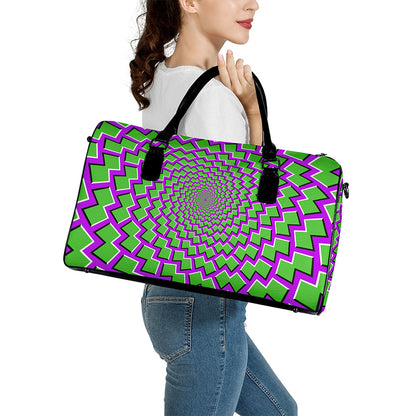 Green Shapes Moving Optical Illusion Leather Duffle Bag