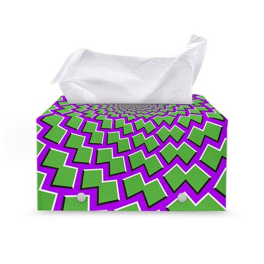 Green Shapes Moving Optical Illusion Leather Tissue Box Cover