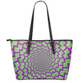 Green Shapes Moving Optical Illusion Leather Tote Bag With Zipper