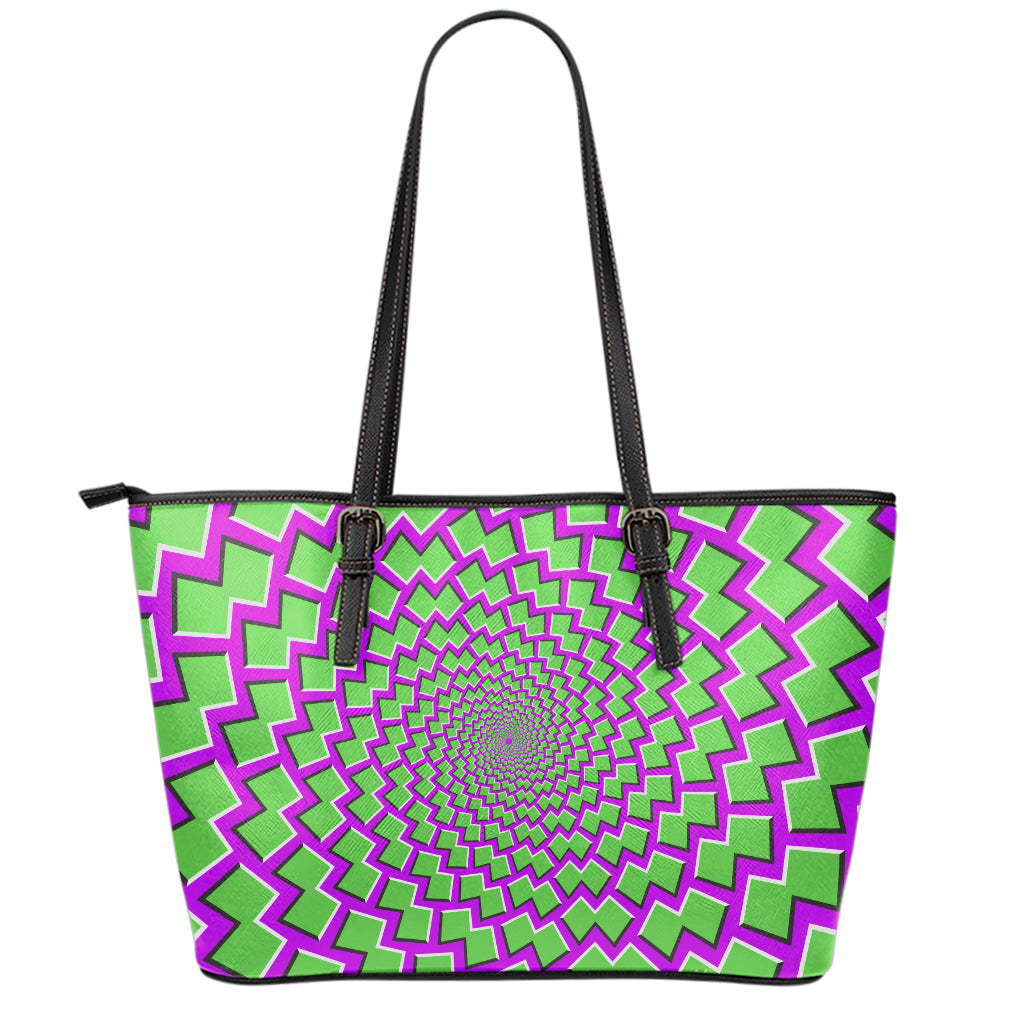 Green Shapes Moving Optical Illusion Leather Tote Bag