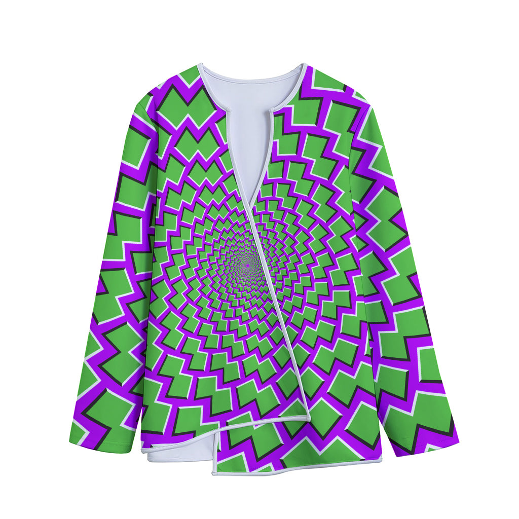 Green Shapes Moving Optical Illusion Long Sleeve Short Coat