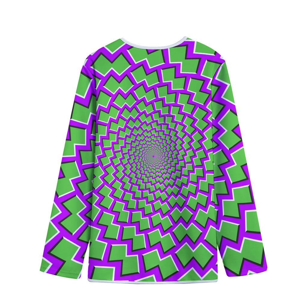 Green Shapes Moving Optical Illusion Long Sleeve Short Coat