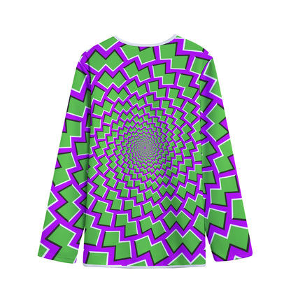 Green Shapes Moving Optical Illusion Long Sleeve Short Coat