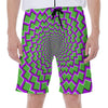 Green Shapes Moving Optical Illusion Men's Beach Shorts