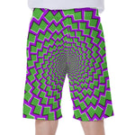 Green Shapes Moving Optical Illusion Men's Beach Shorts