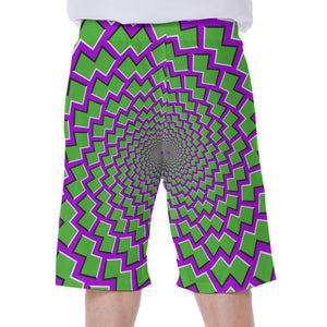 Green Shapes Moving Optical Illusion Men's Beach Shorts