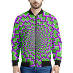Green Shapes Moving Optical Illusion Men's Bomber Jacket