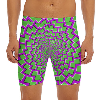 Green Shapes Moving Optical Illusion Men's Long Boxer Briefs