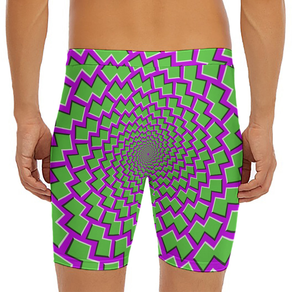 Green Shapes Moving Optical Illusion Men's Long Boxer Briefs
