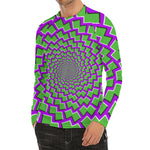 Green Shapes Moving Optical Illusion Men's Long Sleeve Rash Guard