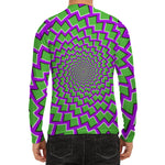 Green Shapes Moving Optical Illusion Men's Long Sleeve Rash Guard