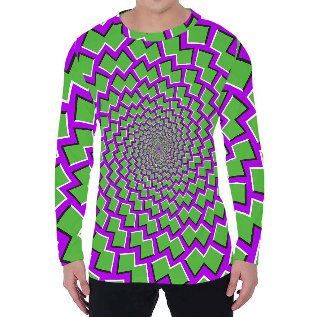 Green Shapes Moving Optical Illusion Men's Long Sleeve T-Shirt