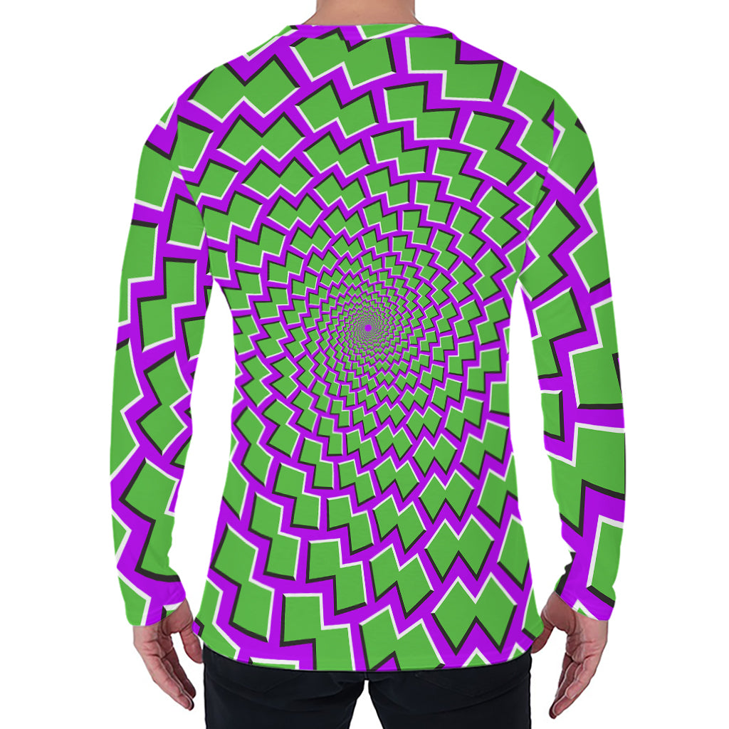 Green Shapes Moving Optical Illusion Men's Long Sleeve T-Shirt