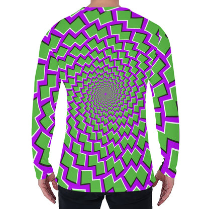 Green Shapes Moving Optical Illusion Men's Long Sleeve T-Shirt